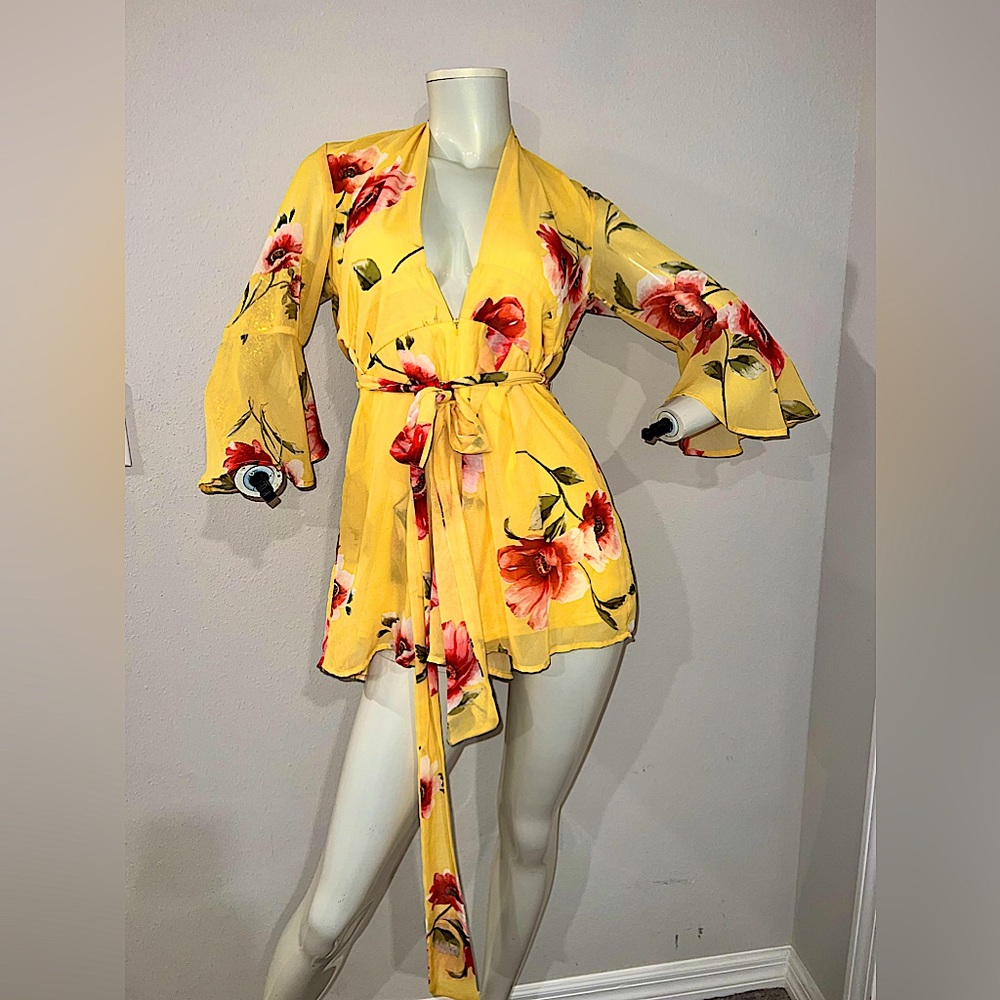 Yellow Floral Long Sleeve Romper {NEVER WORN}